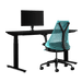 Herman Miller-gamingbundel met een Nevi zit-sta-bureau, Ollin-monitorarm en een Sayl-stoel in diepblauw oceaanblauw.