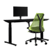 Herman Miller-gamingbundel, bestaande uit een Nevi zit-sta-bureau, Ollin-monitorarm en een Sayl-stoel in neongroen.